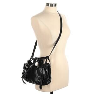 Burberry Prorsum Runway Cinda Black Full Leather Moto Pocket Purse Crossbody Bag